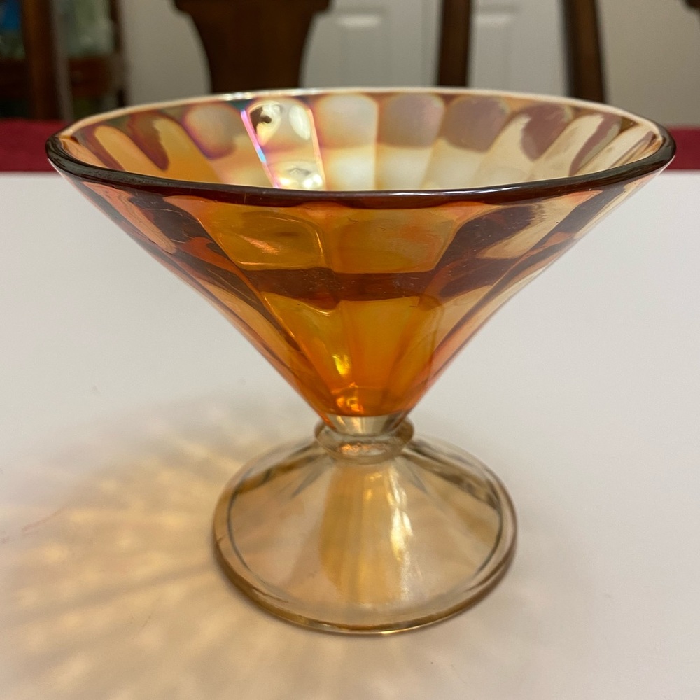 Vintage Marigold Iridescent Carnival Glass Cone Fluted Footed Candy Dessert Dish
